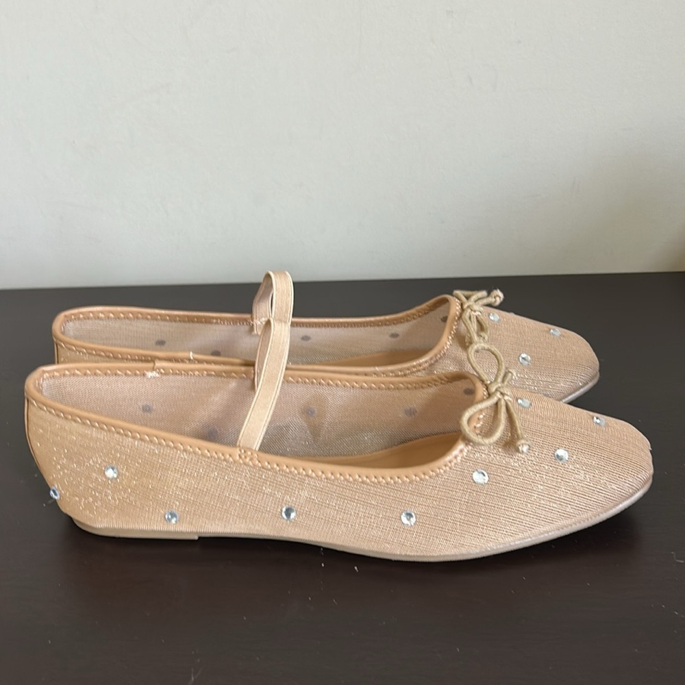 Lulus Miliah Light Nude Mesh Rhinestone Ballet Flats Sz 10 NEW - Picture 7 of 10